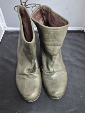 Billi Bi Copenhagen Olive Green Slouch Leather Ankle Boots Size 37